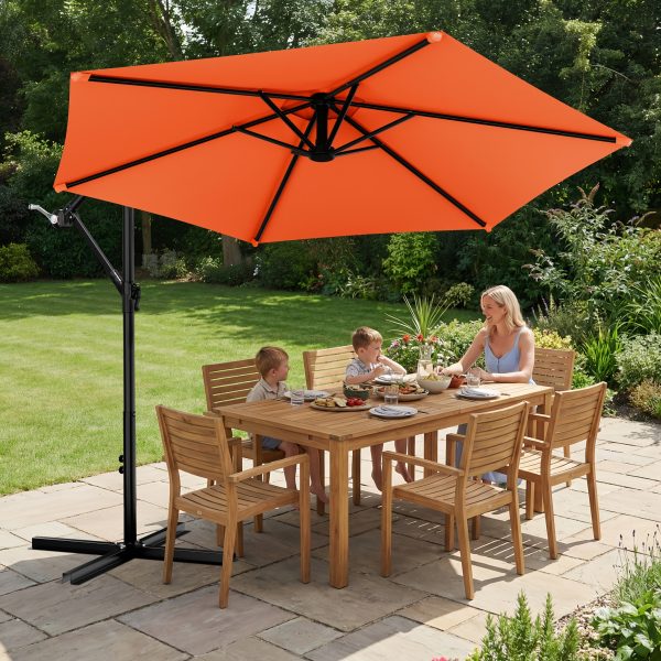 product-fancy-feb293cd-c8c2-4d52-a793-77f87e7ee5f4 10-Foot Cantilever Patio Umbrella Featuring an Infinite Tilt Mechanism, Offset Outdoor Umbrella with a Cross Base, Durable Crank Lift Market Umbrella Suitable for Yards, Gardens, And Decks (Weighted Base Sold Separately)