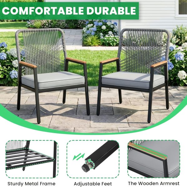 [Rattan Dining Chair Set] Outdoor Rattan Dining Chair Set of 2/4, Wide Outdoor Rattan Chair with 21-Inch Seat Width, Ergonomically Curved Backrest, Removable Cushion, Suitable for Patios, Lawns, Gardens, Backyards, Poolside, Balconies, and Other Spaces, Rattan Patio Chair