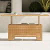 [Outdoor Wicker Table] Extendable Outdoor Wicker Coffee Table Measuring 51.25 Inches in Length And 27 Inches in Width, Featuring a Luxurious Brown Woodgrain End That Offers a Natural Feel And Outstanding Durability
