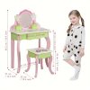 product-fancy-fed45e11-ef06-4d3e-ad56-b2a5aab71408 Kids Vanity Set - Princess Deluxe Vanity Table Set 2-in-1 Wooden Writing Desk & Stool, Mirror & Drawer, Perfect for Kids' Pretend Play, Developing Creativity And Fine Motor Skills, Durable Construction, Easy to Assemble, Best for Girls Christmas Gift