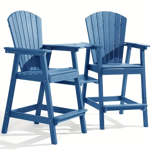 Embossed Balcony Chair, Tall Adirondack Chair Set Of 2 Outdoor Adirondack Barstools with Connecting Tray, High Airondack Chair with Wood Grain, Christmas & Halloween