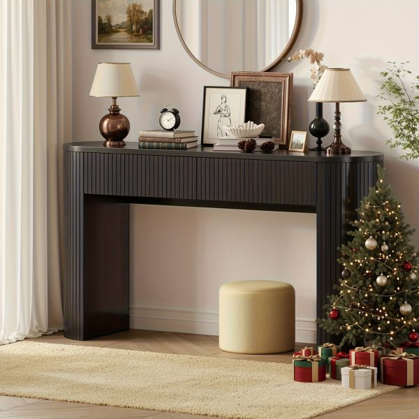 product-fancy-fef83996-fe14-40ee-9b2f-566395ca0278 63"/55 Inch Console Table with 2 Drawers, Fluted Entryway Tables with Storage, Sofa Table Behind The Couch, Hallway Tables, Mid-Century Modern Foyer Table for Entryway, Hallway, Living Room, Walnut/Black/Natural White