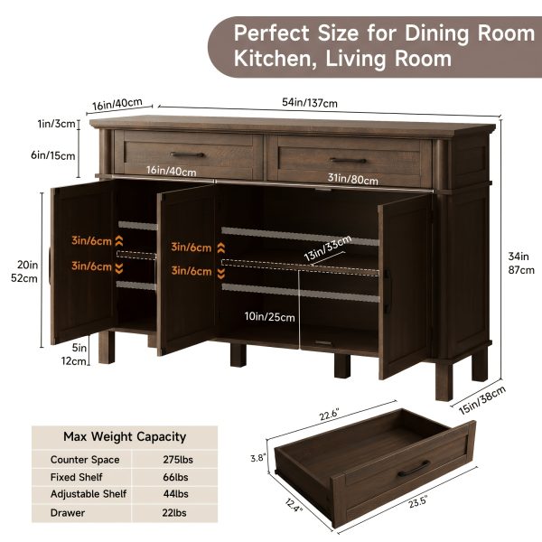 product-fancy-ff0f2bc8-ed07-4e8d-b278-f3e306ca318d Farmhouse 48 Inch Buffet Cabinet with Storage, 48 Inch Sideboard with 2 Drawers And 3 Doors - Wood Coffee Bar Cabinet with Adjustable Shelves for Kitchen, Dining Room, Living Room