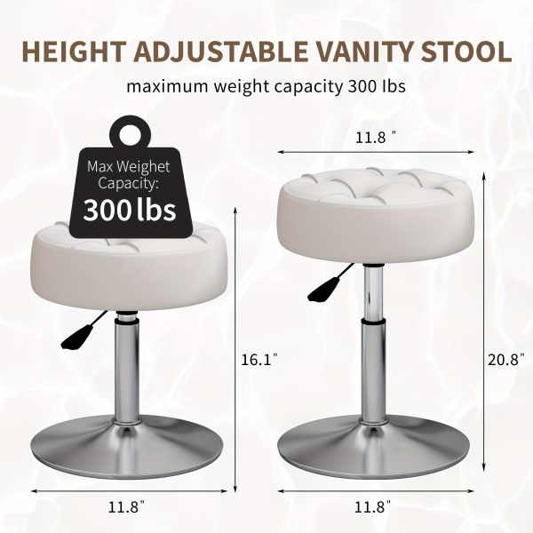 ACEQLYT Adjustable Vanity Stool, Faux Leather Vanity Chair For Makeup Room Bedroom, Round Makeup Chair Ottoman, Sturdy, Rust-Resistant And Easy To Assemble