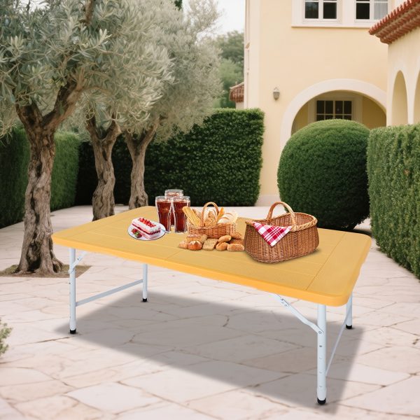 product-fancy-ff29ba87-3875-49d5-8207-ef97df944b7a 4FT Yellow Folding Table, Portable Table with Handle, Sturdy Steel Legs for Heavy-Duty Use, Ideal for Parties, Dining, Weddings, Events, Picnics, Indoor And Outdoor Activities, Camping