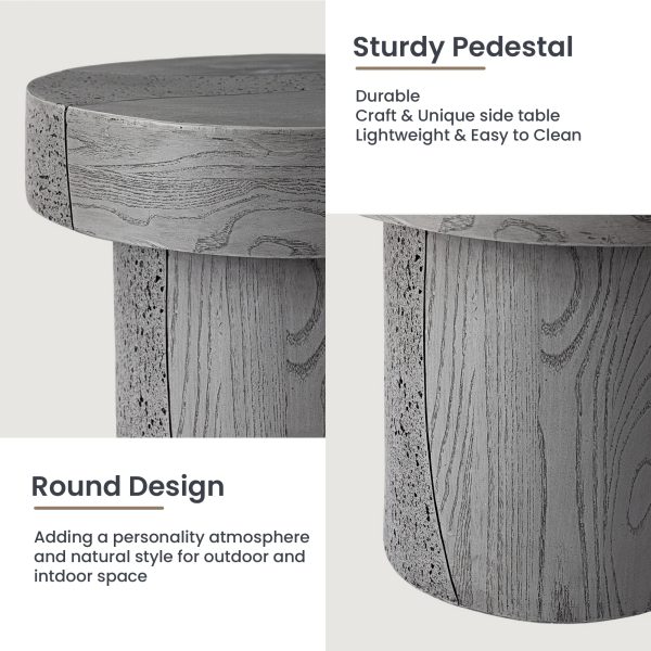 Modern Sculptural Mgo Outdoor Side Table, Grey Faux Wood And Stone Cylinder Nesting Table Set, Weather-Proof Concrete Garden Stool for Patio Living Room
