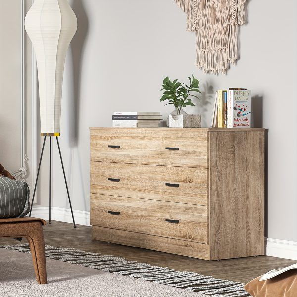 A Six-Drawer Dresser Designed for The Bedroom Featuring Spacious Drawers, Substantial Wooden Dressers, And a Chest of Drawers, Ideal for Modern Closets And Living Rooms