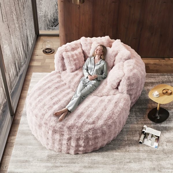 product-fancy-ff543389-2ec6-4887-86d3-6a01f61c1152 Oversized Chaise Lounge Chair Indoor with Ottoman 55" W X 75" L Round Reading Chair Plush Faux Fur Corduroy Cloud Circle Boneless Chair with 5 Pillows for Living Room