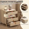 product-fancy-ff6870ec-2010-4524-ad1e-2b4b47f32361 Modern Marble-Top Nightstand with Golden Trim, 3-Drawer Beside Table with Open Shelf, Tempered Glass Countertop, Rounded Corners And Silent Slides for Bedroom, Luxury Minimalist Storage Cabinet 1/2pcs