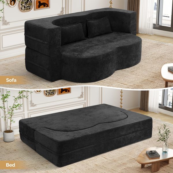 product-fancy-ffa2928f-5c21-42af-8c06-9a2fd0e62c04 Convertible Folding Sofa Bed, 78" Full Size Floor Sleeper Couch, Faux Rabbit Fur Full Foam Futon Loveseat for Living Room Bedroom, No Assembly Required