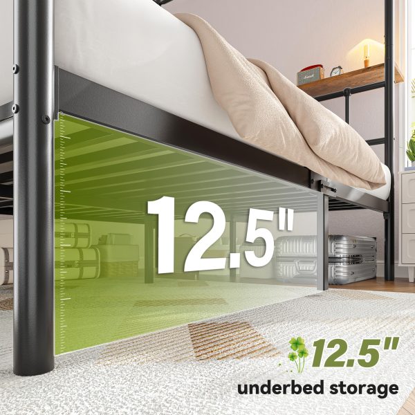 product-fancy-ffa2be5e-70ba-435b-9fca-b51b6892d179 Queen/full/twin Size Bed Frame with Storage Headboard, Detachable MetalPlatform Bed with Under-Bed Storage, Sturdy Bed Frame with Shelves, No Box Spring Needed White/black