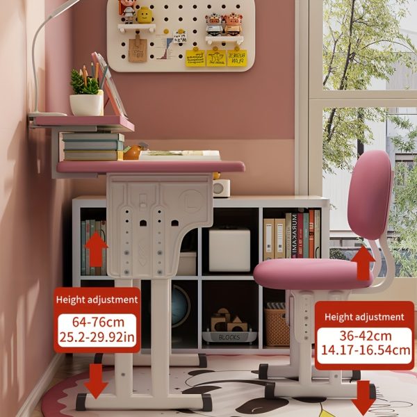 product-fancy-ffd9eaee-753c-43d7-a569-0f2aea8c9949 Adjustable Kids Study Desk & Chair Set, Ergonomic Curved Back Spine Protection, Height Adjustable, Wipeable Desktop, Detachable Reading Stand, Eye-Caring LED Lamp, Multiple Colors, Ideal For 3-18 Years Old Kids Home School Study & Daily Use