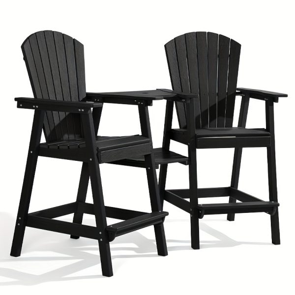 Embossed Balcony Chair, Tall Adirondack Chair Set Of 2 Outdoor Adirondack Barstools with Connecting Tray, High Airondack Chair with Wood Grain, Christmas & Halloween