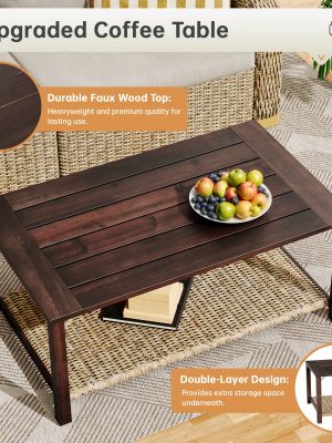3pcs Outdoor Rattan Sofa Set, All-Weather Ergonomic Patio Furniture with Storage Coffee Table And Cushions, Elastic Seat Cushions, Handwoven Patio Furniture for Porch, Garden, Backyard, Durable Outdoor Furniture for Family Gatherings, Ideal Gift