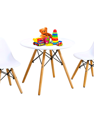 Kids Mid-Century Modern Dining Table Set Round Table with 2 Armless Chairs White