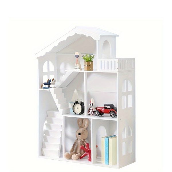 product-fancy-market-55b02ec058da8ce1d2fbfae1feed73b5_xghfUc7JZTdK5 Wooden 3-Tier Doll House Bookshelf, White Kids Toys Storage Organizer, All-Season Playroom Nursery Shelves, Ideal Gift for Ages 3-8, Boys & Girls Bedroom Decor