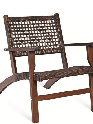 3pcs Outdoor Patio Rattan Furniture Set Solid Wood Frame Chair Coffee Table