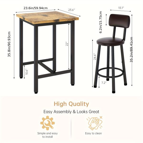 product-fancyalgo-toaster-api-toaster-processor-image-cm2in-0335f41a-18f5-11ef-9106-0a580a660884 Bar Table And Chairs Set For 2, 3pcs Square Bistro Pub Table With 2 PU Upholstered Stools, Counter Height Dining Table And Chairs Set, Pub Hight Dining Table Set Other(Furniture) For Kitchen, Living Room, Small Spaces, Rustic Brown
