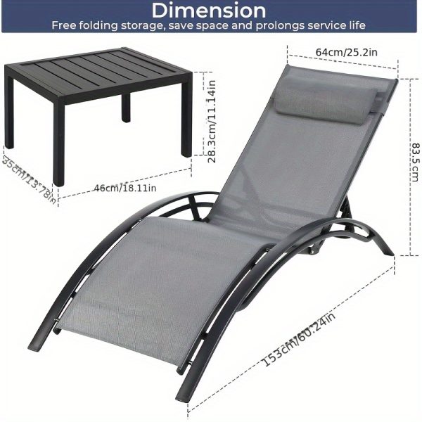 [Outdoor Lounge Chair] 2-Pcs Outdoor Lounge Chair With 1-Pcs Side Table, Patio Sunbathing Lounger, 5-Level Height Adjustable, Suitable For Garden, Pool, Beach, Outdoor Use