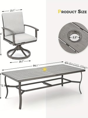 9pcs Aluminum Outdoor Patio Dining Set, 8 People Swivel Dining Chair Set, Outdoor Patio Furniture Set for Garden