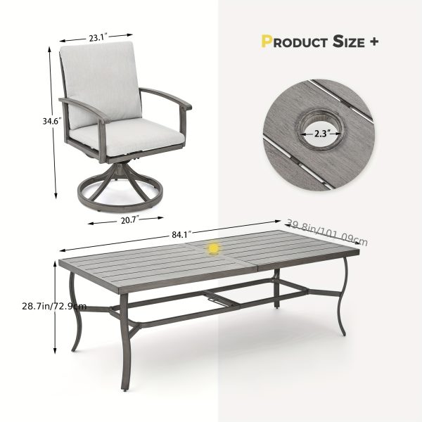 9pcs Aluminum Outdoor Patio Dining Set, 8 People Swivel Dining Chair Set, Outdoor Patio Furniture Set for Garden