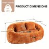 Oval Padded 2-Seat Beanbag Chairs, Upholstered Bean Bag Couch with 2 Pillows And Wrap-Around Backrest, Gaming Loveseat Sofa, Chenille Fabric Lazy Floor Beanbag Chair