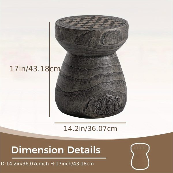 Modern Concrete Side Table, 14" Round Checkerboard End Table for Living Room, Industrial Grey Coffee Table & Magazine Stand, Heavy-Duty MGO Accent Table for Bedroom, Minimalist Garden Stool & Plant Stand (Grey/Brown)