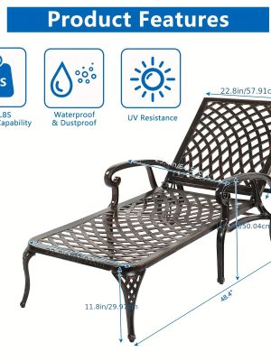 75.98*25.39*36.61inch Backrest Adjustable Courtyard Cast Aluminum Lying Bed Bench Bronze