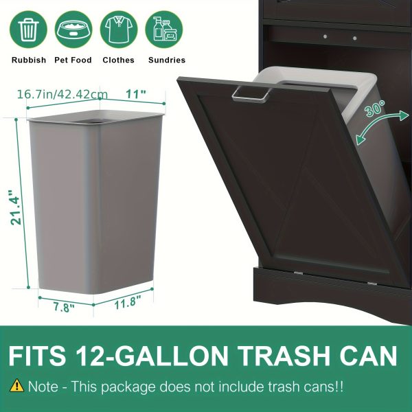 Wood Kitchen Pantry Island with Tilt-Out Trash Cabinet & Laundry Hamper - Adjustable Shelf Suitable for for, Suitable for Small Spaces, Hidden with Drawers, Tilt-Out Basket System, Space-Saving