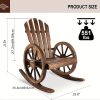 Outdoor Wood Rocking Chair Set Of 2 - Patio Wagon Wheel Rocking Chair 2pcs, Rustic Rocker Single Chairs for Country, Yard, Porch