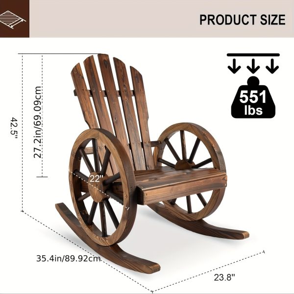 Outdoor Wood Rocking Chair Set Of 2 - Patio Wagon Wheel Rocking Chair 2pcs, Rustic Rocker Single Chairs for Country, Yard, Porch