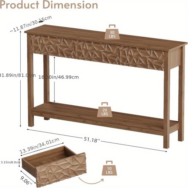product-fancyalgo-toaster-api-toaster-processor-image-cm2in-d891394e-6151-11f0-8dd5-0a580a66982c Kinder King 51 Inch Modern Console Table Farmhouse Entryway Table with 3 Drawers Narrow Wood Entry Way Table with Open Storage Shelf Long Sofa Table Behind Couch for Hallway, Foyer, Living Room, Walnut