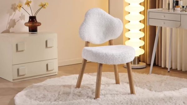 product-fb160c897d9300956dcf44e9ecaf22486b7e3c08.temu_.000001 Bonnlo Cute Armless Vanity Chair | Modern Desk Chair With Wood Legs, Plush Chenille Velvet Cloud-Back Comfy Makeup Accent Chair For Bedroom Living Room Office