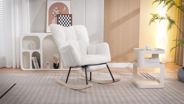 product-fd888daab23a26214f71ec8b89dc63e14f346839.goods_.000001 Nursery Teddy Upholstered Glider Rocker with Adjustable Footrest, High Backrest Padded Recliner Reading Chair for Bedroom