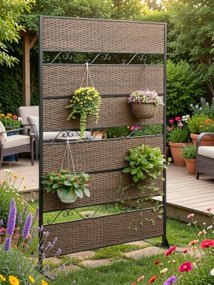 6-Foot Outdoor Privacy Barrier, Stylish Fence, Standalone Woven Rattan Partition for Patio, Balcony, Garden, Backyard, Deck, Porch, in Brown Color