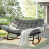 [Outdoor Rocking Chair] Outdoor Patio Rocking Chair, Oversized Papasan Rocking Chair for 2 with E-Coated Steel Frame And Thick Cushion