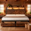 product-fmket-113d3c7352b790849866e050474647e4 Farmhouse Bed Frame with Storage Headboard and Drawers, LED Light and Charging Outlet, Noise Free, No Box Spring Needed