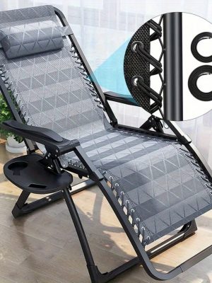 4pcs Zero Gravity Chair Repair Kit with Replacement Ropes - Elastic Straps And Metal Rings, Black Fabric, Compatible with Lounge Chairs/Recliners