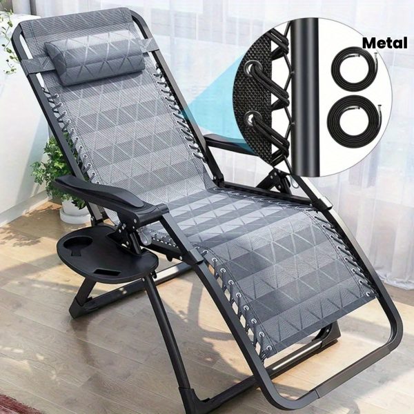 4pcs Zero Gravity Chair Repair Kit with Replacement Ropes - Elastic Straps And Metal Rings, Black Fabric, Compatible with Lounge Chairs/Recliners