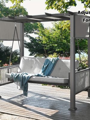 Patiopia 3-Seat Outdoor Porch Swing, Patio Swing Chair with Adjustable Curtains, 2in 1 Porch Swing Bed for Balconies, Gardens And Poolside, Gray, Porch Swing For Outside, Outdoor Patio Swing, Outdoor Furniture, Swing Chair Outdoor