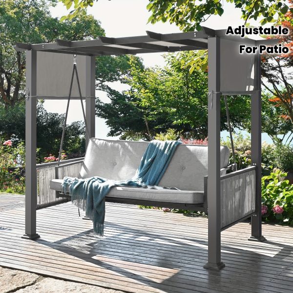 product-fmket-2ebefebee4385f682bb01e2431ff22ee Patiopia 3-Seat Outdoor Porch Swing, Patio Swing Chair with Adjustable Curtains, 2in 1 Porch Swing Bed for Balconies, Gardens And Poolside, Gray, Porch Swing For Outside, Outdoor Patio Swing, Outdoor Furniture, Swing Chair Outdoor