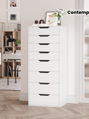 8 Drawer File Cabinet | Wood Filing Cabinet Under Desk, Vertical Small Filing Cabinet Fits Letter, Legal, A4 Size, Contemporary Hardwood, Floor Mount, Assembled, For Home Office