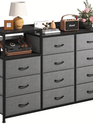 Dresser, Dresser for Bedroom with 11 Drawers, Long Dresser TV Stand with Shelves, Wide Dressers & Chests of Drawers, Large Dresser for Bedroom Dresser with Sturdy Metal Frame & Wood Top, Grey