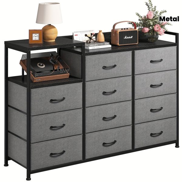 product-fmket-35038fc8a18b6444dd414d9c014b1a2a Dresser, Dresser for Bedroom with 11 Drawers, Long Dresser TV Stand with Shelves, Wide Dressers & Chests of Drawers, Large Dresser for Bedroom Dresser with Sturdy Metal Frame & Wood Top, Grey