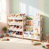 product-fmket-36b8e0e0290113b0a78408ca7c7faac2 2in 1 Kids Bookshelf And Child Storage Organizer with 12 Bins And 4 Tier Book Shelf for Playroom, Classroom, Nursery Room, Bedroom, Kindergarten, School, Perfect Gift for Christmas, Halloween, Thanksgiving, Easy to Installation, Space Saving