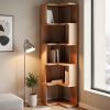 product-fmket-494d469525a10338850c6dfd6b6999a3 Full Solid Wood Corner Bookshelf, No Paint No Formaldehyde, Space-Saving Storage Shelf, 3/4/5 Tier Rustic Corner Bookcase, Stable Standing Bookcase for Bedroom Living Room Home Decor, Easy Assembly