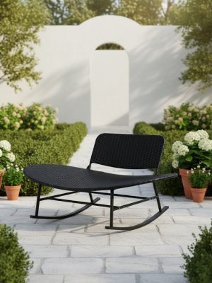 [Outdoor Rocking Chair] Double Outdoor Rocking Papasan Chair, 2-Person Oversized Loveseat Rocker with Thickened Soft Cushion And Rattan Wicker Frame for Patio, Garden, Balcony Relaxation