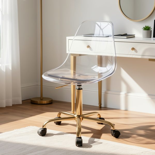 product-fmket-4ff444017d9d0518312c1fa0e900693c Transparent Acrylic Office Chair, Contemporary Acrylic Chairs for Home Use with Wheels, Armless Swivel Vanity Rolling Chair Suitable for Office And Home