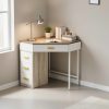 product-fmket-51c4f43cf4efc90dfe788b7349352de2 Triangle Corner Desk, Modern Computer Desk With 3 Drawers, 90-Degree Writing Desk PC Table Makeup Vanity Desk With Storage For Home Office, Living Room, Bedroom (White And Grey)