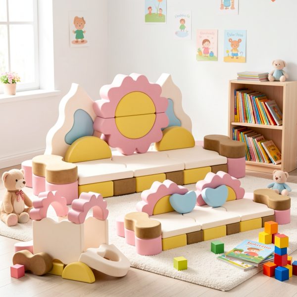 product-fmket-5288f13f26d10c54cfb45403f6c30a04 23pcs Modular Kids Play Couches - Convertible, Multifunctional Foam Toddler Couches for Inspiring Child Creativity, Kids Nugget Sofas for Playroom & Bedroom (Flower Theme)